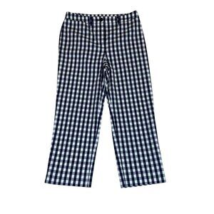 Jones New York Womens Navy & White Stretch Gingham Check Straight-Leg Pants Size
